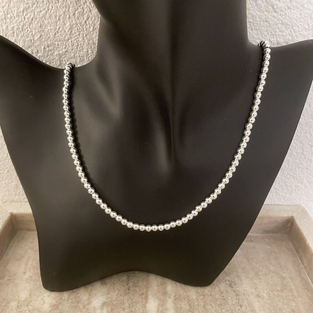 925 Sterling Silver Bead Necklace 4 MM Bead Necklace Dainty Ball Necklace - Picture 4 of 4